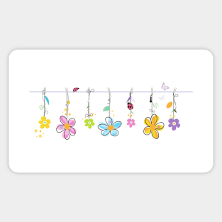 Hanging spring time daisies with lady bird Sticker